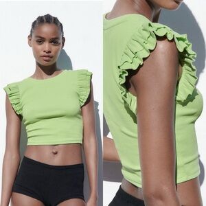 Zara Lime Ruffled Sleeve Crop Top